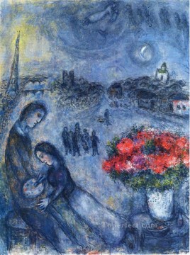 150の主題の芸術作品 Painting - パリを背景にした新婚夫婦 MC ユダヤ人